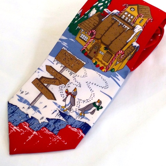 North Pole Santa Clause necktie with penguins. Holiday fun! - Picture 1 of 6